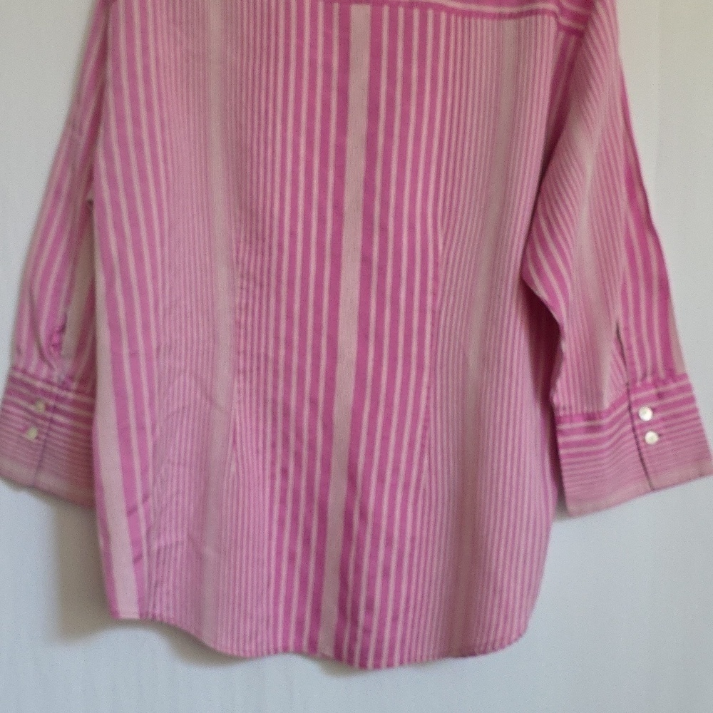 Chico's Pink & White Stripe Silk Blouse.  Size 12 - Picture 7 of 9